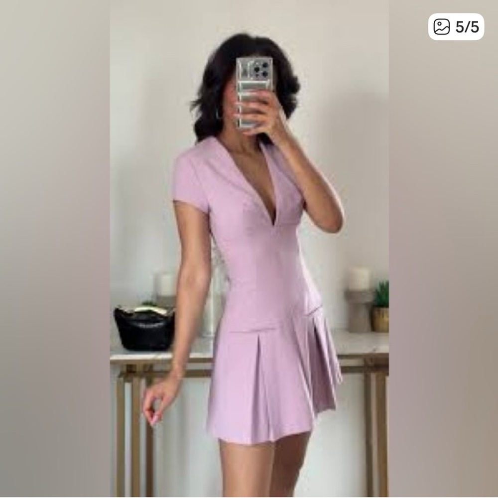 Zara Light Purple V-Neck Mini Dress